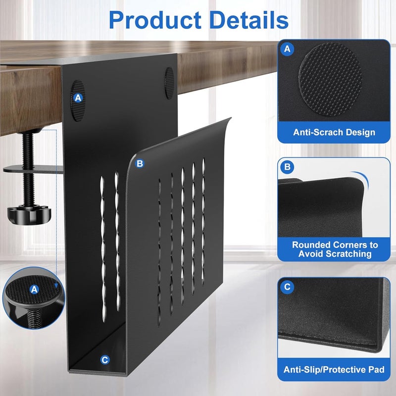 HAMOPY Desk Side Storage, Single-Layer Steel Hanging Desk Organizer with Magnetic Pen Holder, No Drilling Desk Drawer Cable Management Tray, Under Table Laptop Holder for Office, School&Home(Black) - Image 2